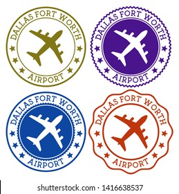 Dallas Fort Worth Airport. Dallas-Fort Worth airport logo. Flat stamps in material color palette. Vector illustration.