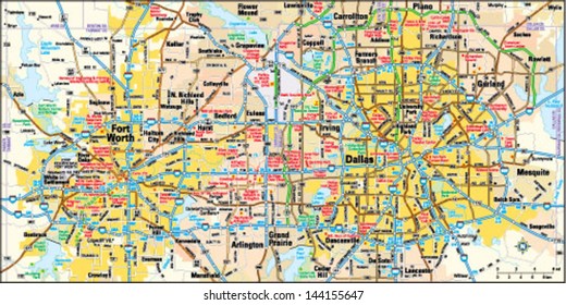 Dallas And Fort Worth, Texas Area Map