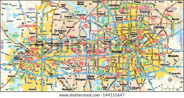 dallas fort worth map Dallas Fort Worth Texas Area Map Stock Vector Royalty Free 144155647