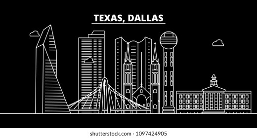 Dallas silhouette skyline. USA - Dallas vector city, american linear architecture, buildings. Dallas travel illustration, outline landmarks. USA flat icon, american line banner