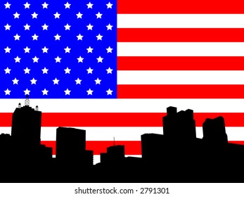 Dallas Skyline against American Flag illustration