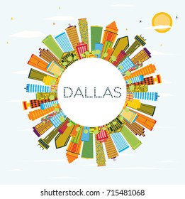 Dallas Skyline with Color Buildings, Blue Sky and Copy Space. Vector Illustration. Business Travel and Tourism Concept with Modern Architecture.