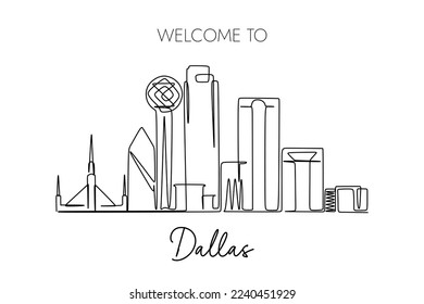 Dallas skyline Continuous line drawing. Illustration for tourism and travel destination design