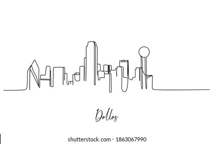Dallas Skyline. Continuous one line drawing
