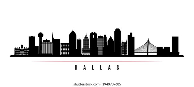 Dallas skyline horizontal banner. Black and white silhouette of Dallas, Texas. Vector template for your design. 