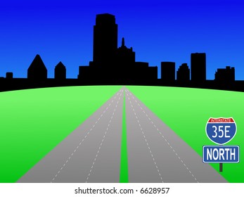 Dallas Skyline with interstate 35E illustration