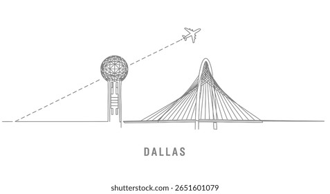 Dallas Skyline Line Art Travel with USA.