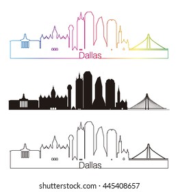 Dallas skyline linear style with rainbow in editable vector file