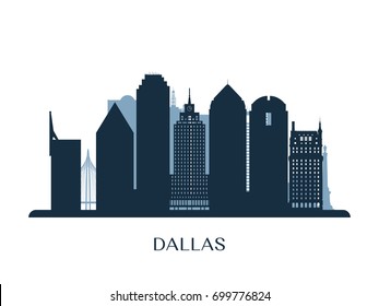 Dallas skyline, monochrome silhouette. Vector illustration.