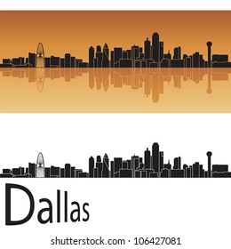 Dallas skyline in orange background in editable vector file