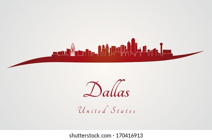 Dallas skyline in red and gray background in editable vector file