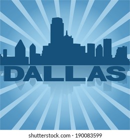 Dallas skyline reflected with blue sunburst vector illustration