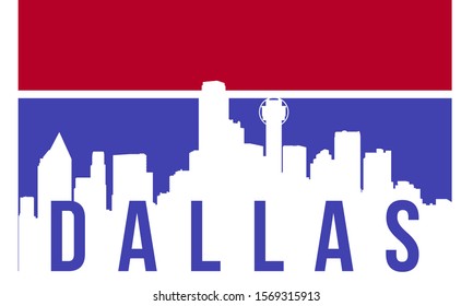 Dallas skyline silhouette background, vector illustration and flag in background