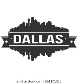 Dallas Skyline Silhouette Stamp City. Reflection Landscape City Design. Vector Cityscape Icon.  