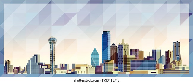 Dallas skyline vector colorful poster on beautiful triangular texture background