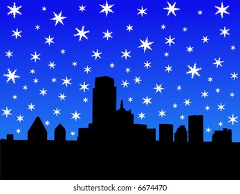 Dallas Skyline In Winter With Falling Snow Illustration