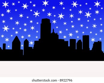 Dallas Skyline In Winter With Falling Snow Illustration