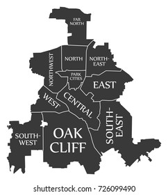 Dallas Texas city map USA labelled black illustration