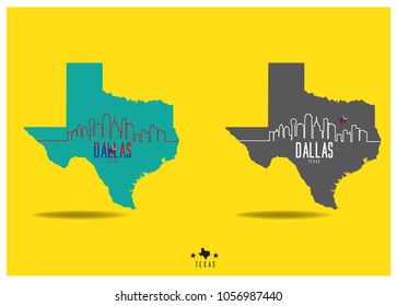 Dallas Texas With City Outline On Map Vector Eps 10