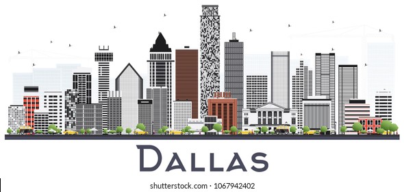 Dallas Texas City Skyline with Gray Buildings Isolated on White. Vector Illustration. Business Travel and Tourism Concept with Modern Buildings. Dallas Cityscape with Landmarks.