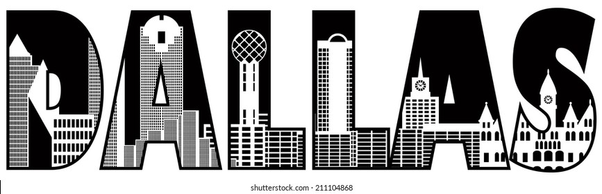 Dallas Texas City Skyline Text Outline Stock Vector (Royalty Free ...