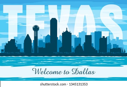 Dallas Texas City Skyline Vector Silhouette Illustration