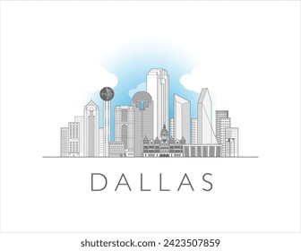 Dallas, Texas cityscape line art style vector illustration