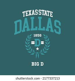 Dallas, Texas design for t-shirt. College tee shirt print. Typography graphics for sportswear and apparel. Vector illustration.