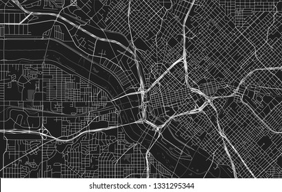 Dallas, Texas. Downtown vector map. Art print template. Black and white