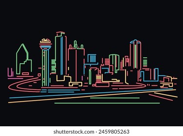 Dallas Texas Neon helle Skyline Vektorillustration