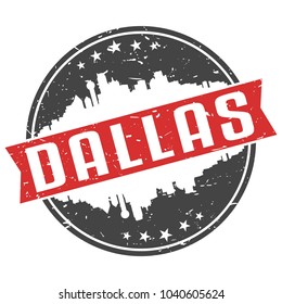 Dallas Texas Round. Travel Stamp Icon Skyline City Design Vector Seal Badge Illustration Clipart.