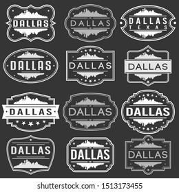 Dallas Texas Skyline. Premium Quality Stamp Frames. Grunge Design. Icon Art Vector. Old Style Frames.