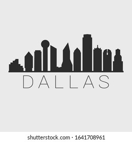 Dallas Texas. The Skyline in Silhouette of City. Black Design Vector. The Famous and Tourist Monuments. The Buildings Tour in Landmark.