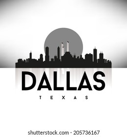 Dallas Texas United States of America States/Cities Skyline Silhouette Black Design, vector illustration.