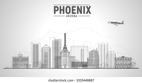 Dallas Texas united states line city skyline vector illustration on white background. Business travel and tourism concept with modern buildings. Image for presentation, banner, web site.