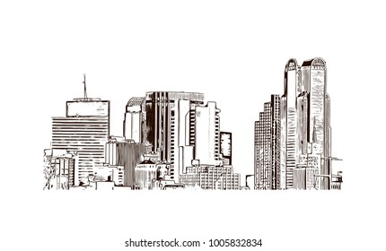 Dallas. Texas. USA. Hand drawn sketch illustration in vector.