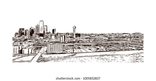 Dallas. Texas. USA. Hand drawn sketch illustration in vector.