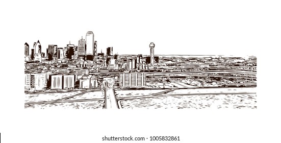 Dallas. Texas. USA. Hand drawn sketch illustration in vector.