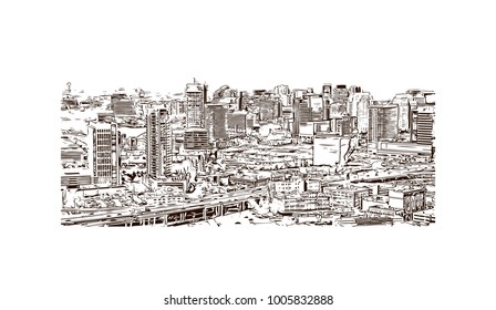 Dallas. Texas. USA. Hand drawn sketch illustration in vector.