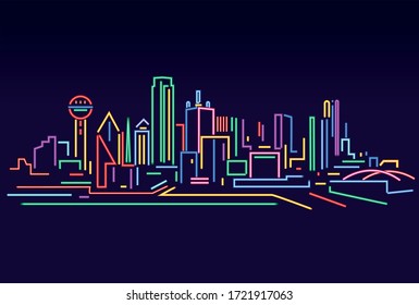 Dallas Texas USA  Neon sign urban skyline