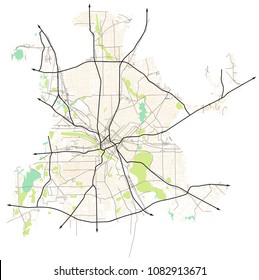 Dallas, Texas (USA) Street And Roads Vector Map