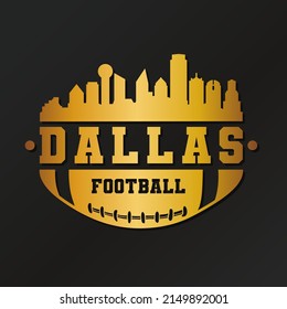 Dallas, TX, USA American Football Gold Skyline City Silhouette Vector. Símbolos de iconos del estilo de diseño dorado. Sport America Ball.