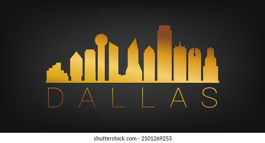 Dallas, TX, USA Gold Skyline City Silhouette Vector. Golden Design Luxury Style Icon Symbols. Travel And Tourism Famous Buildings.