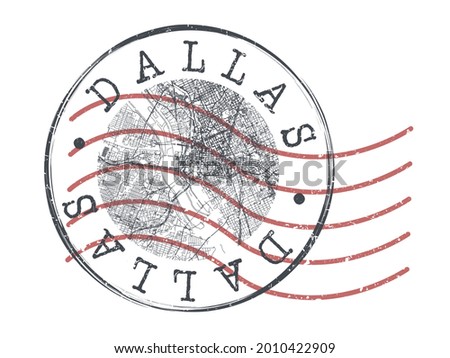 Dallas, TX, USA Stamp Map Postal. Silhouette Seal Roads and Streets. Passport Round Design. Vector Icon. Design Retro Travel National Symbol.
