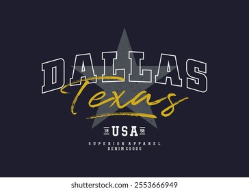 Dallas typography tee shirt ,lothing,apparel and other uses.