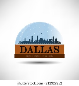 Dallas, United States Of America City Skyline Silhouette In Snow Globe. Vector Design.