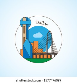 Dallas USA detailed silhouette. Trendy vector illustration, flat style. Stylish colorful landmarks. The concept for a web banner. Business travel icon 