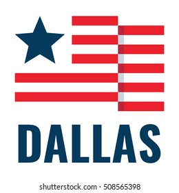 Dallas, with usa flag, flat vector icon, logo design illustration, banner on white background. Can be used for public holidays in the United States also for theme about tourism.