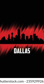 Dallas vector cities silhouette, red and black diagonal halftone background