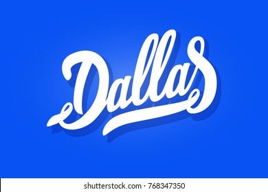 Dallas vector hand drawn brush pen lettering design on ultramarine background. High quality calligraphy for your banner, flyer, card.